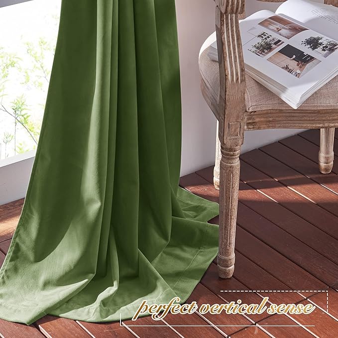 NICETOWN Moss Green Velvet Curtains and Drapes, Thermal Insulated Soft Window