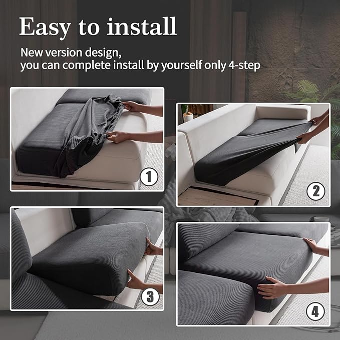 OHSIO Sectional Couch Covers, Wear Resistant Stretch Sofa Covers Washable Soft Couch Cushion Covers Anti Slip Furniture Protector Sofa Slipcovers for Pets (2 Pieces 2 Seaters Cover, Dark Gray)