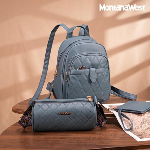 Montana West Anti-Theft Backpack Purse Set - 3 Pcs Small Quilted Design for Women