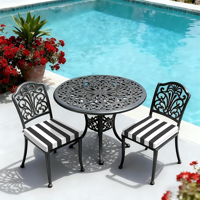 LVTXIII Outdoor Seat Cushions Set of 2 Square Chair Cushions with Ties, Patio Chair Pads for Home Office and Patio Garden Furniture Decoration 22"x22"x3", ‌Cabana Black