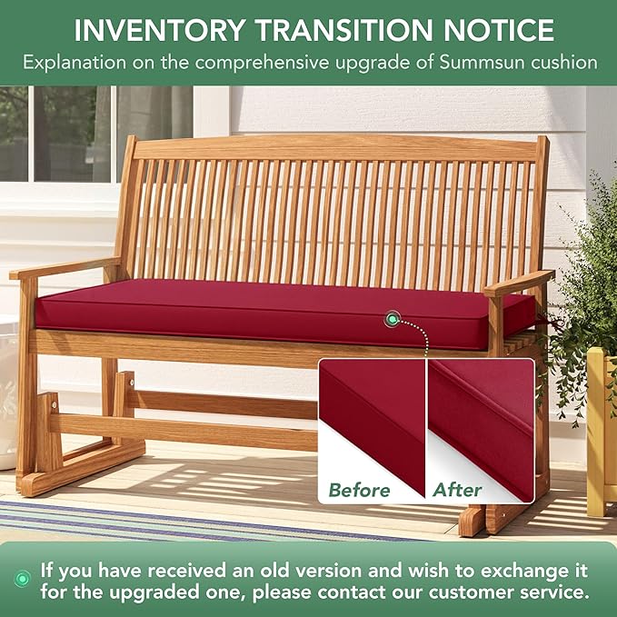 Summsun Outdoor Bench Cushion: Waterproof and Fade Resistant Patio Furniture Cushions - Non-Slip Bench Pad Cushion with Removable Cover for Garden Swing Porch Sofa Settee, 42 x 18 Inch, Burgundy