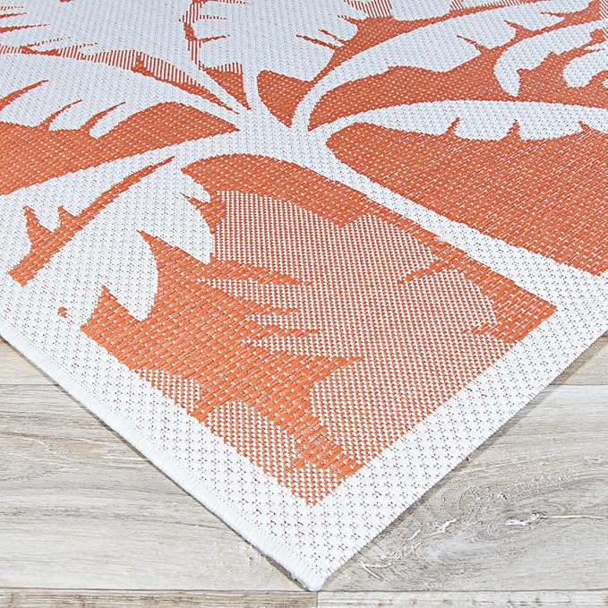 Couristan Monaco Indoor Outdoor Area Rug – Coastal Flora 5'10" x 9'2" in Ivory Orange – Flatwoven, Hose Washable, Pet Friendly Rug for Patio, Porch and Home Decor