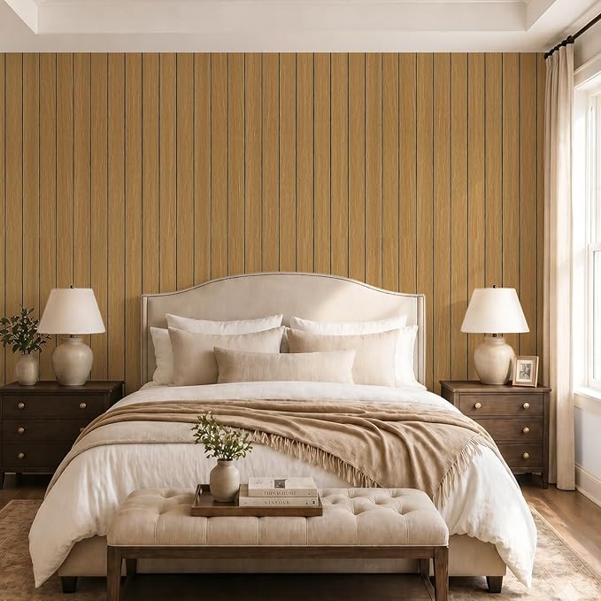 VEELIKE Honey Teak Wood Slat Wall Panels Peel and Stick Decorative Faux Wood
