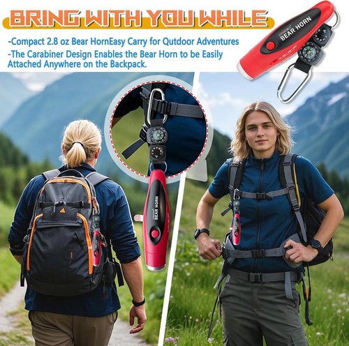 JIUSAIRUI 120dB Electronic Air Horn - Scare Bears & Enhance Safety with Compass & Thermometer