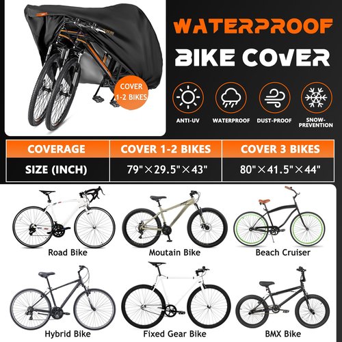 Amazing Fair Bike Cover - Fits 1, 2 Bikes, Durable Nylon Fabric, UV Resistant & Dustproof, Outdoor Storage