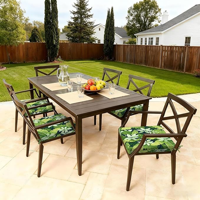 LVTXIII Outdoor Chair Cushions 19"x19"x2" Pack of 2, Water-Repellent Square Corner Memory Foam Seat Cushions with Ties for Garden Patio Furniture, Jungle Leaves