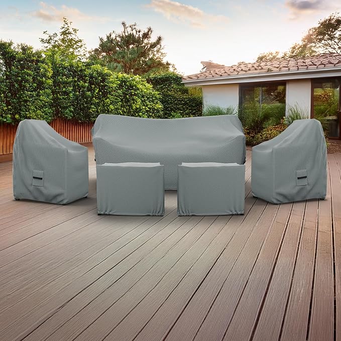 Covers & All Patio Furniture Cover Set, 5 Piece Outdoor Furniture Covers, Water-Repellent UV & Weather Resistant Covers for Sofa, Chairs & Ottomans with Elastic & Padded Handles