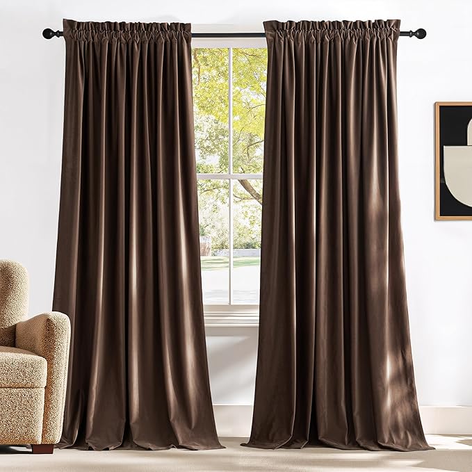 NICETOWN Brown Velvet Curtains 84 inches Length