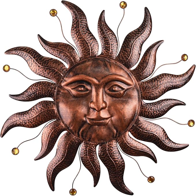 Metal Wall Art Decor Outdoor Inside with Sun Face, 26 Inch Large Outside Sun Metal Decorations Hanging on House, Living Room, Bedroom, Patio, Fence, Yard