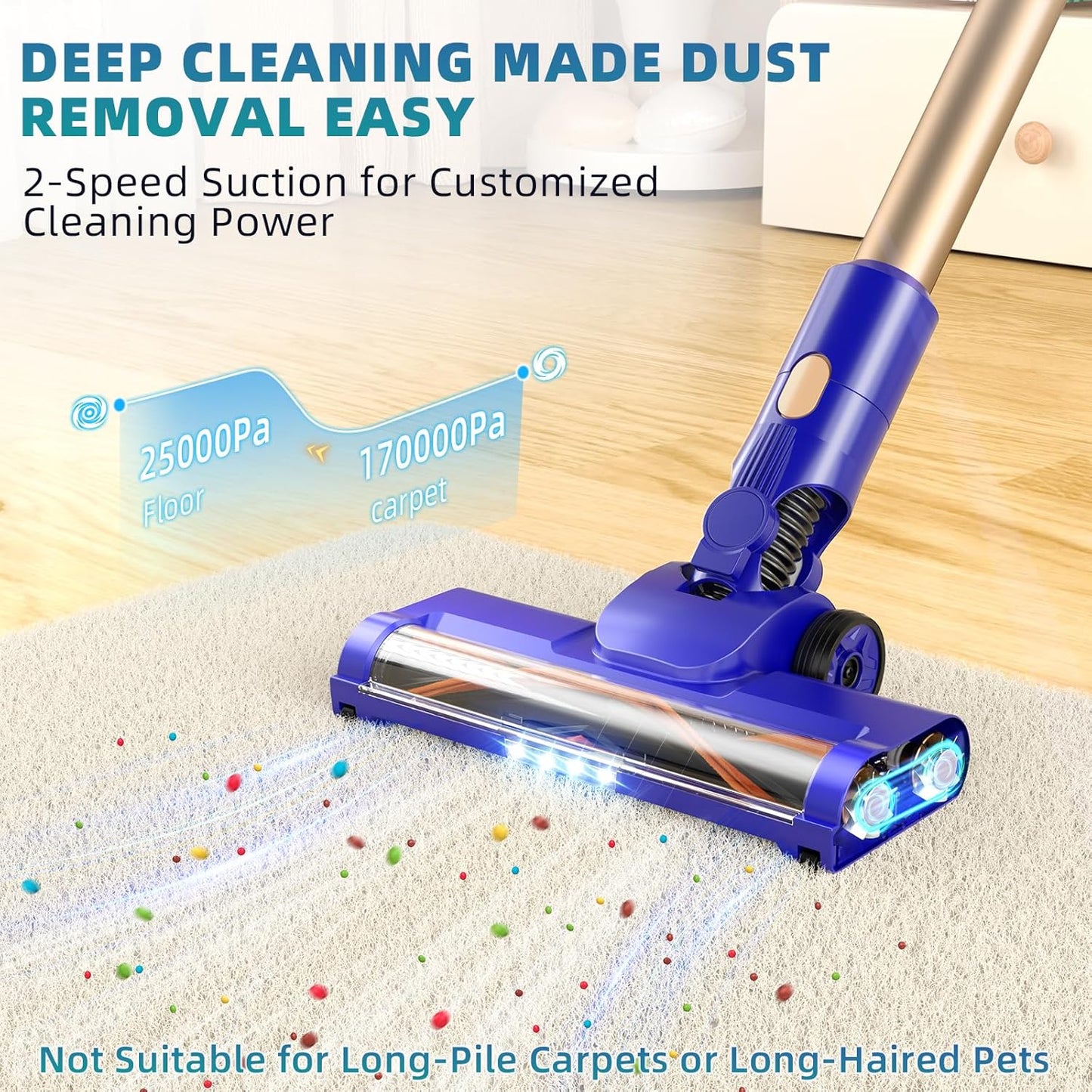 Cordless Vacuum Cleaner, 180° Bendable Wand Stick Vacuum Cleaners with Touch Screen, 8-in-1 Vacuum with Lightweight Rechargeable Battery, Longlasting Runtime for Home Hard Floor Low-Pile Carpet