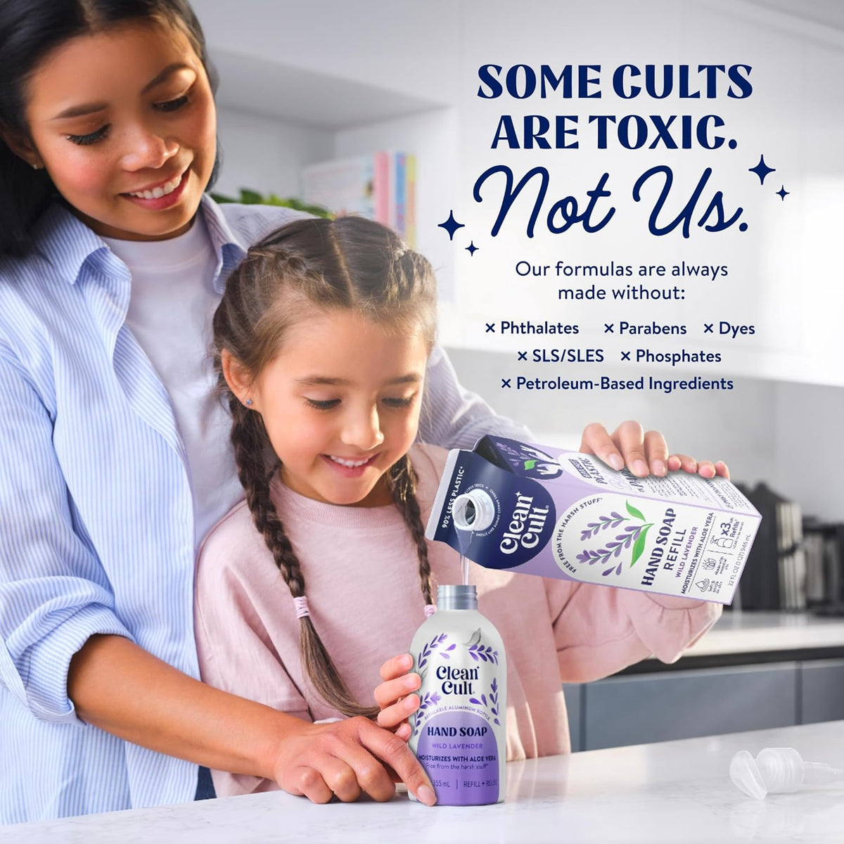 Cleancult Liquid Hand Soap Refills - Moisturizes Dry & Sensitive Skin - Made with Aloe Vera & Lavender Essential Oils - Wild Lavender - Eco Friendly - Paper-Based Packaging - 32 oz/2 Pack