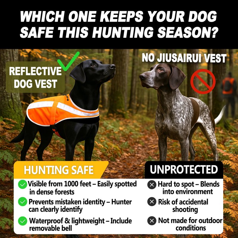 Reflective Dog Hunting Vest – Blaze Orange Safety Vest with Removable Bell, Waterproof and Lightweight (M)