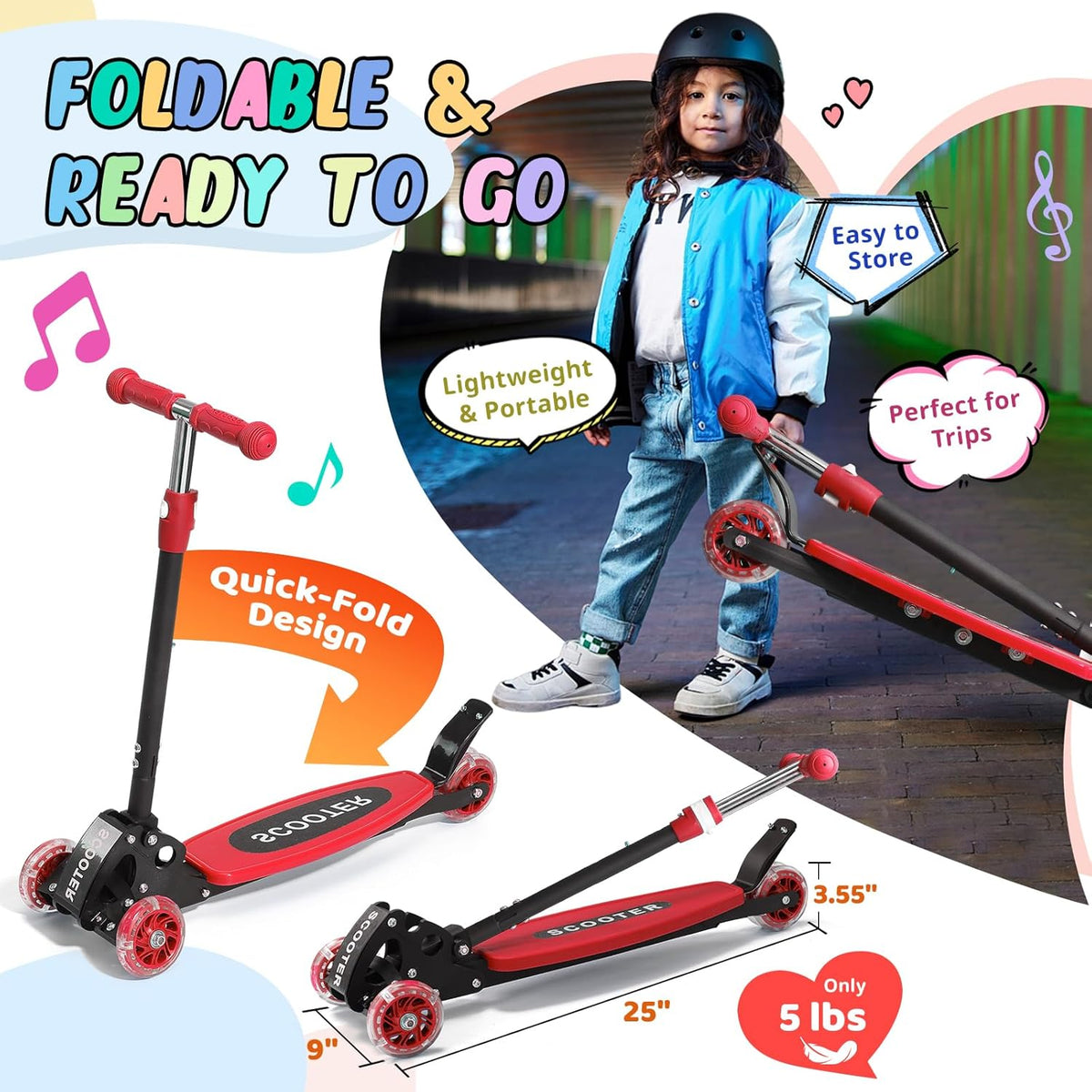 **Kick Scooter for Kids by [Brand Name] - Light-Up 3-Wheel Design | Adjustable Height for Ages 3-7**