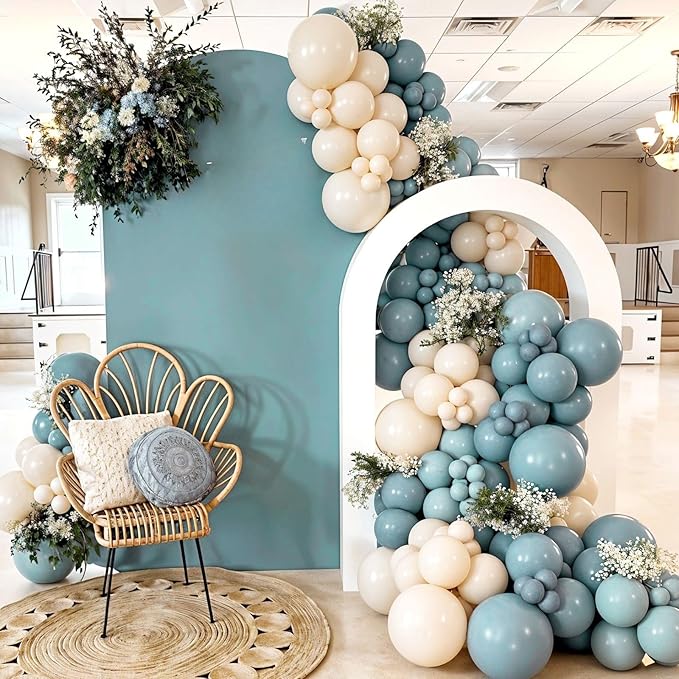 Dusty Blue Balloon Arch Kit,122Pcs Light Blue Sand White Metallic Gold Matte Balloons for Kids Boy Baby Shower Decorations Wedding Graduation Bridal Engagement Birthday Party Supplies