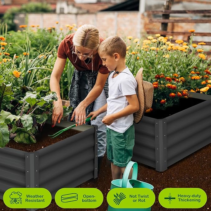 GarveeHome 6 * 3 * 1FT Raised Garden Bed Kit, Galvanized Raised Garden Beds Outdoor for Gardening, Above Planter Boxes, Large Garden Bed for Vegetables, Fruits, Dark Grey, 2 Pcs