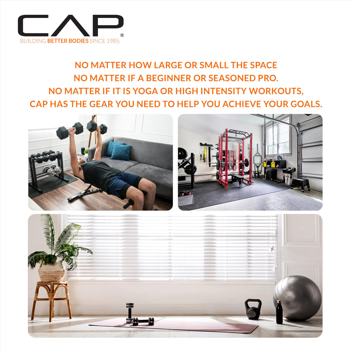 CAP Barbell 1/2-Inch Interlocking EVA Foam Exercise Puzzle Mat Home Gym Flooring - 2 Pack | 24" x 24" x 1/2" | Diamond Pattern - Black