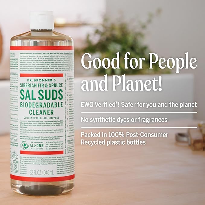Dr. Bronner's Sal Suds Biodegradable Cleaner (32 oz) ?€? All Purpose Pine Mop Detergent for Floors, Laundry & Dishes, Multi-Surface Concentrate, Heavy-Duty Degreaser
