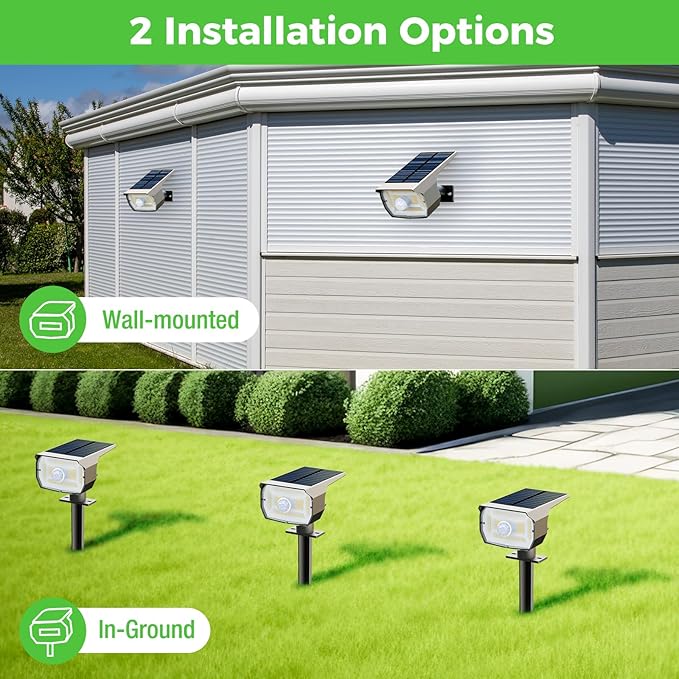nipify Solar Spot Lights Outdoor Motion Sensor with 3 Modes, Solar Spotlights Outdoor Waterproof 2-in-1 Auto On/Off Landscape Lighting for Outside Yard Wall Garden Pathway, Cool White