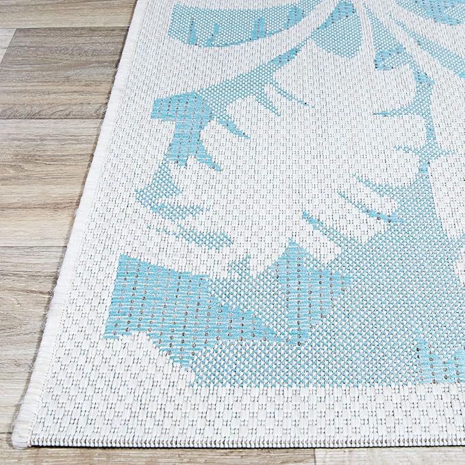 Couristan Monaco Indoor Outdoor Area Rug – Coastal Flora 7'6" x 10'9" in Ivory Turquoise – Flatwoven, Hose Washable, Pet Friendly Rug for Patio, Porch and Home Decor