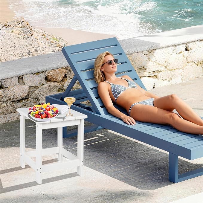 LZRS Adirondack Outdoor Side Table – Durable Weather-Resistant HDPE Patio End Table for Porch, Deck, Pool, Garden,Sturdy and Easy Assembly, White