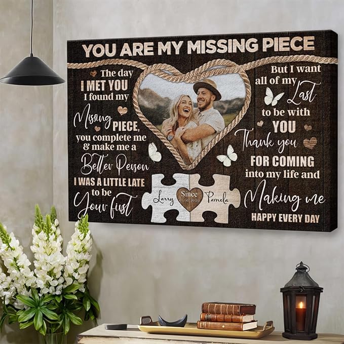 Dem Canvas Personalized Canvas Prints, Custom Photo And Name, You Are My Missing Piece, Wedding Gifts For Couple Anniversary Wedding Engagement Gift For Couples Canvas (36x24)