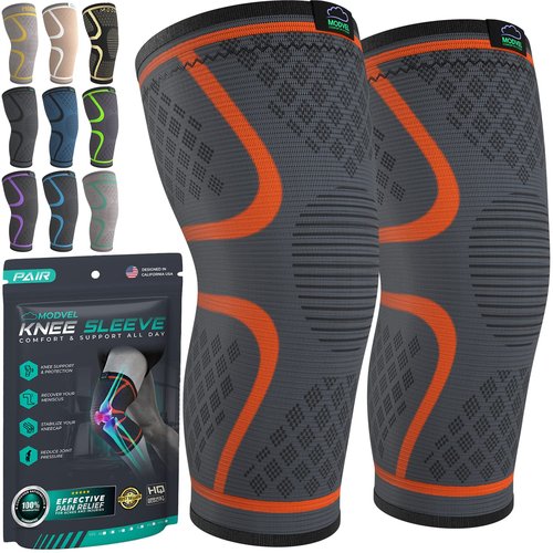 Modvel Compression Knee Brace - 2-Pack Support Sleeves for Running & Pain Relief | Ideal for Meniscus Tear & ACL Recovery