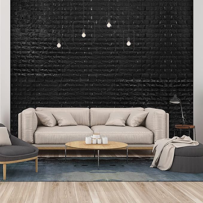 11PCS 3D Wall Panels Peel and Stick Faux Brick Wallpaper Black Self Adhesive