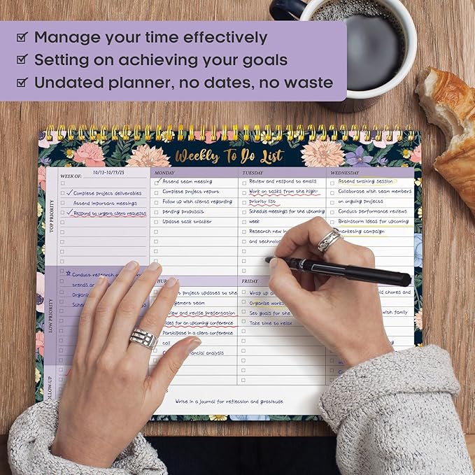Taja Weekly To Do List Notepad with 52 Undated Sheets（8.5"×11"）- Weekly Desk Planner for Women & Man, Work and Home - 1 Pack Lavender Dream