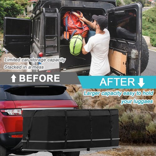 Hitch Mount Cargo Carrier Bag 100% Waterproof Cargo Traveling Bag for Car Truck SUV Vans' Hitch Trays, 12.5 Cubic Feet Heavy Duty Vehicle Soft Shell Safe Steady Durable Soft (Hitch Cargo Bag)