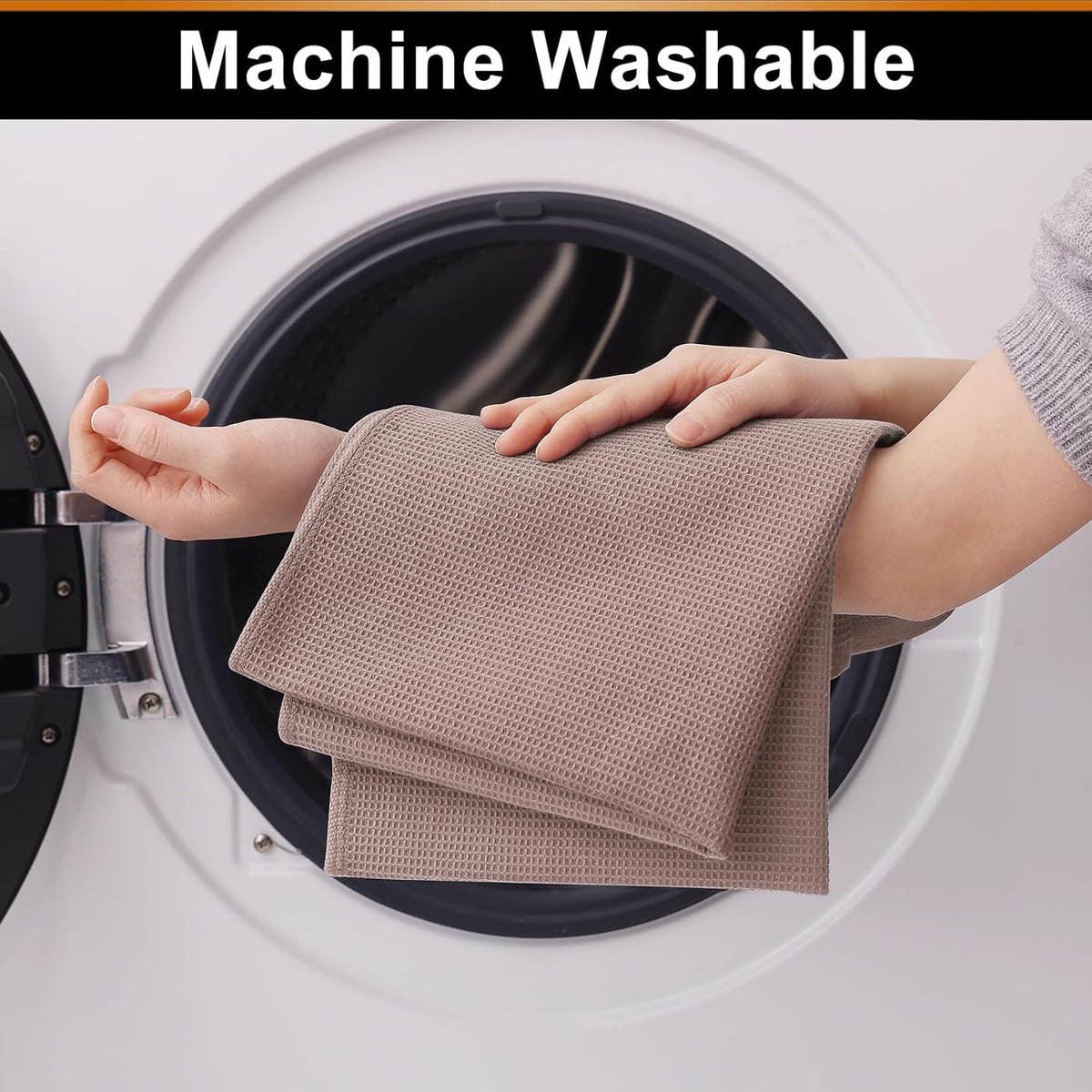 Homaxy 100% Cotton Waffle Weave Kitchen Towels - 8 Pack Soft and Absorbent Dish Towels - 16 x 26 Inches Quick Dry Hand Towels - Brown