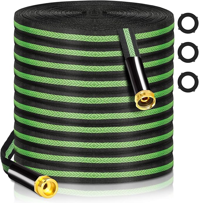 Garden Hose 75 ft Flexible Water Hoses Non-Expanding Lightweight Portable No Kink High Pressure Flat Fabric 3/4” fittings Leak-proof Durable Pipe for Outdoor Outside Yard Lawn Patio Watering Car Wash