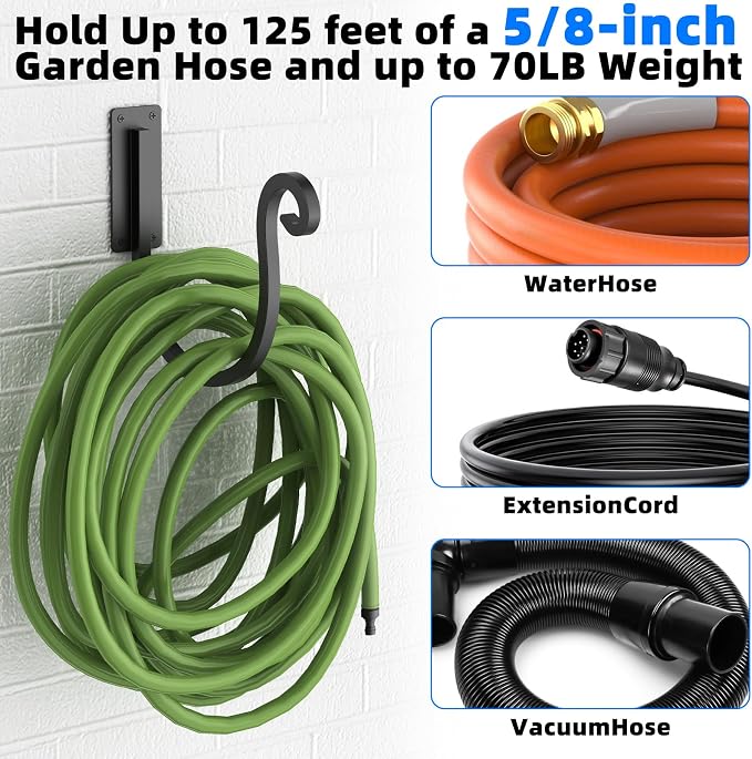 Garden Hose Holder Wall Mount,Heavy-Duty Wall Mount Water Hose Holder for Outside Water Hose Storage,Hose Reel Hooks for Garden(1 Pack)