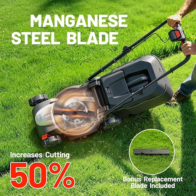 Litheli 14 Inch Battery Lawn Mower, Lightweight Push Mower with 5.0Ah Battery, Easy-Start Cordless Grass Cutter for Small Yards
