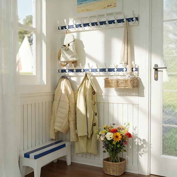 SKOLOO Coastal Coat Rack Wall Mount-38-1/8 Beach House Entryway Wooden Coat Hook