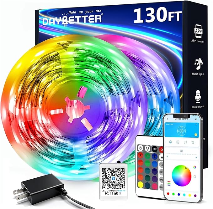 DAYBETTER LED Strip Lights 130 ft, LED Lights Smart App Control Lighting