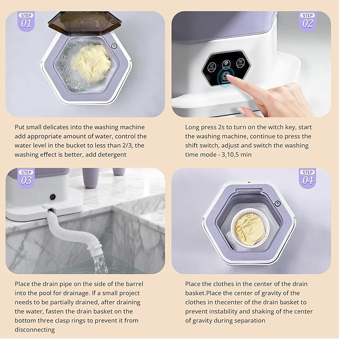 Portable Washing Machine, 16L Upgraded Mini Washer with Spin Basket Laundry Machine for Baby Clothes, Underwear, Socks; Ideal for Travel, Dorms, Camping (purple)