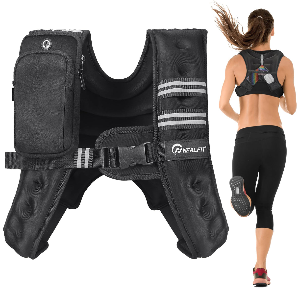 NEALFIT Weighted Vest for Men & Women, 5lbs/10lbs/15lbs/20lbs Weight Vest, Perfect for Running, Walking, Fitness, and Strength Training (Black, 10 lb)