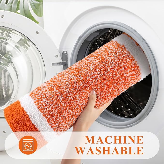 Pauwer Bathroom Rugs Sets 3 Piece Bathroom Shower Rugs with U-Shaped Contour Toilet Mat Absorbent Microfiber Plush Bath Mats Non Slip Bath Rugs Machine Washable Shaggy Bath Floor Mats, Orange