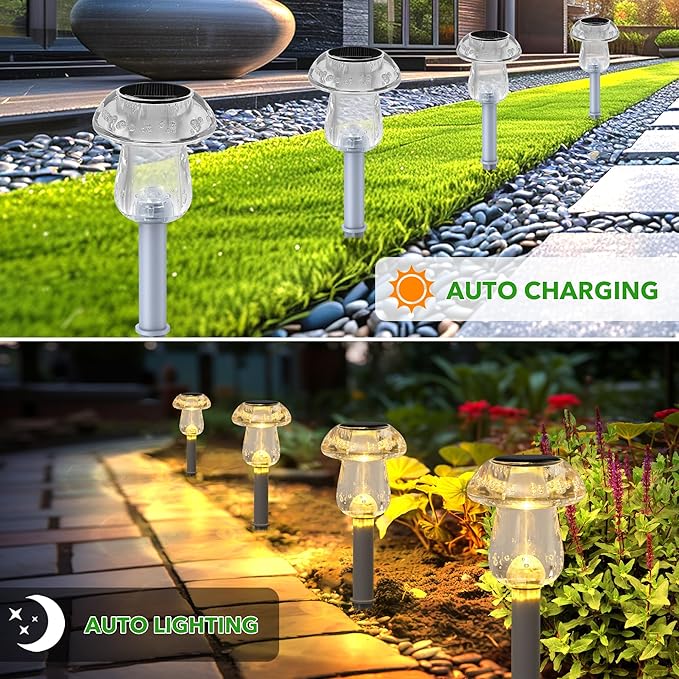 Solar Outdoor Lights, 8 Pack Waterproof Solar Mushroom Lights for Garden Yard Pathway Path Walkway Driveway Lawn Landscape Outside Decor（Warm White）