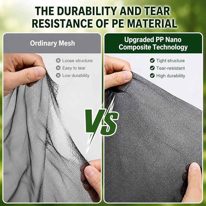 Stronger Garden Mesh Netting - 10 x 20 ft, PE Ultra-Fine Mesh Bird Barrier Net for Plants & Vegetables, OutdoorPatio Balcony Terrace Screen, Tear-Resistant Breathable Shade Netting | Black (33% Shade)