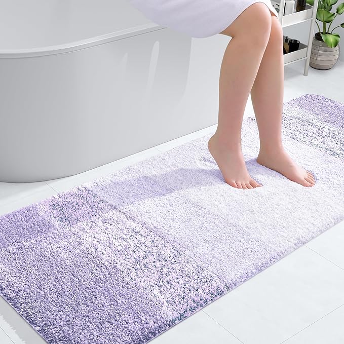 OLANLY Bathroom Rugs Mat 59x24, Extra Soft Absorbent Microfiber Bath Rug, Rubber Backing, Quick Dry, Machine Washable Bath Mats for Bathroom Floor, Tub and Shower, Home Decor Accessories, Light Purple