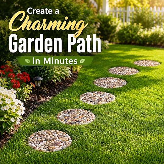 6 PCS River Rock Stepping Stones Outdoor, 12 Inch Diameter Round Pavers Pebbles Polished Gravel for Garden Walkway
