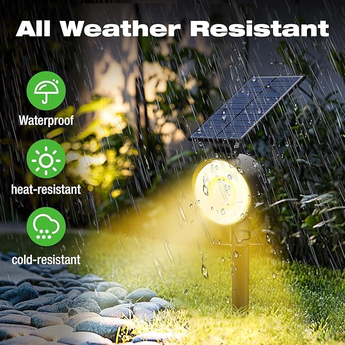 nipify 2 Pack Solar Spot Lights Outdoor Waterproof with 3 Modes, Solar Spotlight Light for Outside Yard Landscape Lighting Pathway Lights Wall,Warm White
