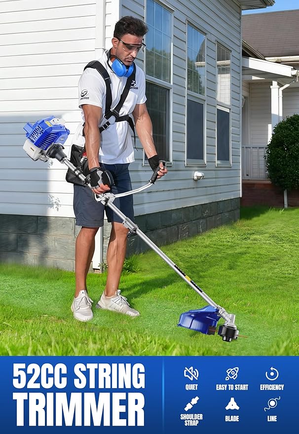 WILD BADGER POWER 52cc Weed Wacker Gas Powered, 3 in 1 String Trimmer/Edger 18’’ with 10’’ Brush Cutter,Rubber Handle & Shoulder Strap Included