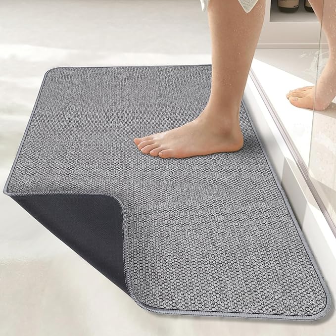 Bath Mat,Ultra Thin Bathroom Runner Rugs,Large Bath Mats for Bathroom,Quick Dry,Non-Slip,Machine Washable,Low Pile,Bath Rug,Shower Outside,Sink,Home Decor Accessories.Grey,2'x6'(24x72inch)