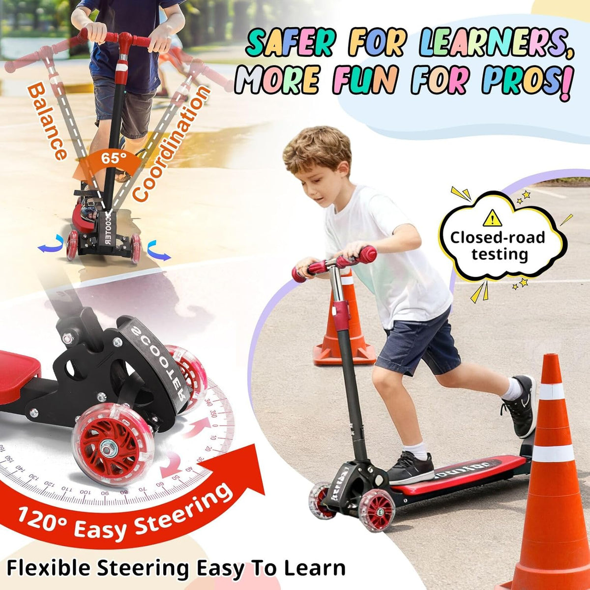 **Kick Scooter for Kids by [Brand Name] - Light-Up 3-Wheel Design | Adjustable Height for Ages 3-7**