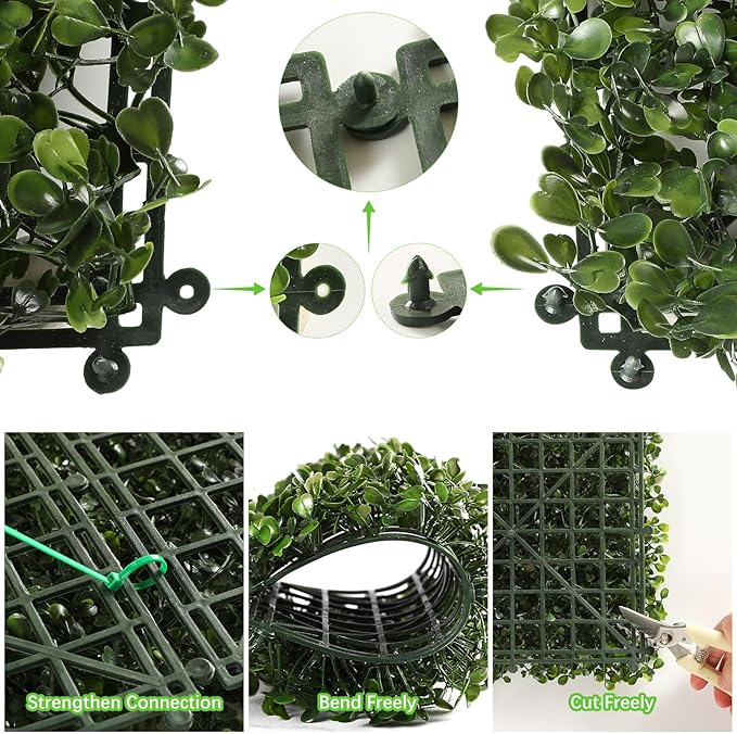 Luyue 12PCS 10”×10” Boxwood Panels, Artificial Grass Wall Panels Fake Greenery