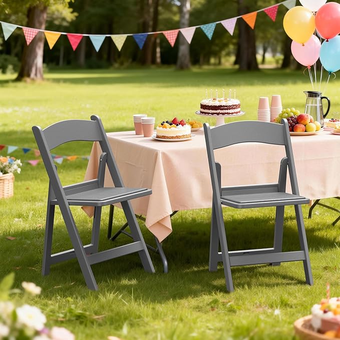Nazhura Garden and Patio Folding Chair Set of 4 for Events and Wedding, Lightweight with Padded Seat, Water-Proof, Double Braced Frame, Non-Slip Feet, 900LB Capacity (Grey)