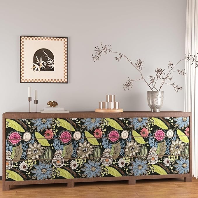 Dark Green Wallpaper Peel and Stick, Boho Vintage Floral Contact Paper