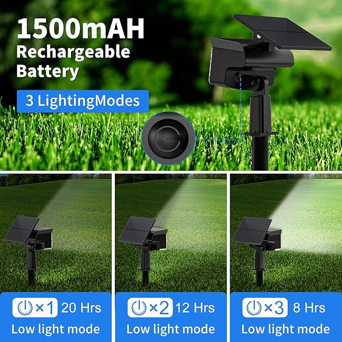 WELALO Solar Spot Lights Outdoor, [2 Pack/3 Modes] Solar Landscape Spotlights, Adjustable Solar Powered Security Lights, IP65 Waterproof Wall Lights for Walkway, Yard, Garden, Driveway (Cool White)